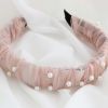 Womens Beaded Hair Band Mesh Wide Lace Headband Hair Accessories Headwear Hair Loop,Pink