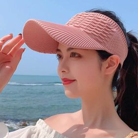 Fashion Folds Design Women Empty Top Hat Summer Solid Color Large Brim Sunscreen Hat Outdoor Elastic Fabric Sports Sun Cap 8010 (Color: White, size: 56-59cm)