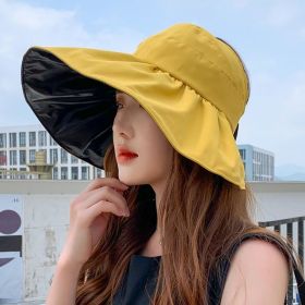 Summer Double-layer Fisherman Hat Women's Empty Top Sun Hat Outdoor UV Protection Foldable Sunshade Hat Sunscreen Sun Hat (Color: Yellow)