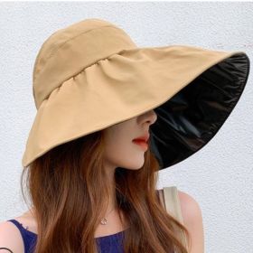 Summer Double-layer Fisherman Hat Women's Empty Top Sun Hat Outdoor UV Protection Foldable Sunshade Hat Sunscreen Sun Hat (Color: Khaki)