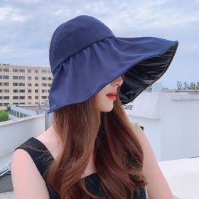 Summer Double-layer Fisherman Hat Women's Empty Top Sun Hat Outdoor UV Protection Foldable Sunshade Hat Sunscreen Sun Hat (Color: Navy Blue)