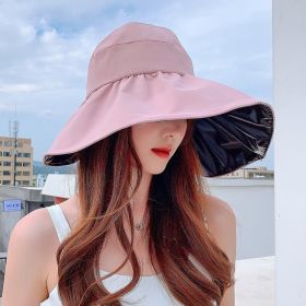 Summer Double-layer Fisherman Hat Women's Empty Top Sun Hat Outdoor UV Protection Foldable Sunshade Hat Sunscreen Sun Hat (Color: Pink)
