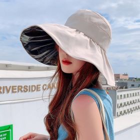Summer Double-layer Fisherman Hat Women's Empty Top Sun Hat Outdoor UV Protection Foldable Sunshade Hat Sunscreen Sun Hat (Color: Creamy-white)