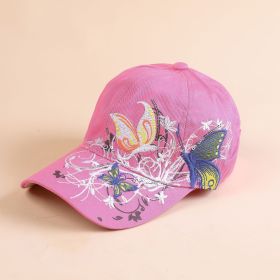 Korean version of the sequin embroidered baseball cap new butterfly embroidered duck tongue tide hat women's hat sunscreen sun hat (Color: Rose Red)