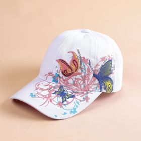 Korean version of the sequin embroidered baseball cap new butterfly embroidered duck tongue tide hat women's hat sunscreen sun hat (Color: White)