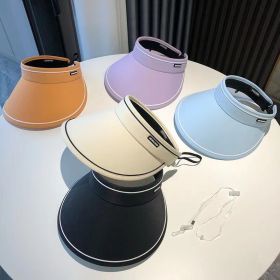 Women Summer Wide Large Brim Beach Hat Adjustable Visor UV Protection Top Empty Sports Tennis Golf Running Sunscreen Cap (Color: White)